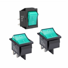 4 pins 2 position 3pcs rocker toggle switch in green color with three different angles