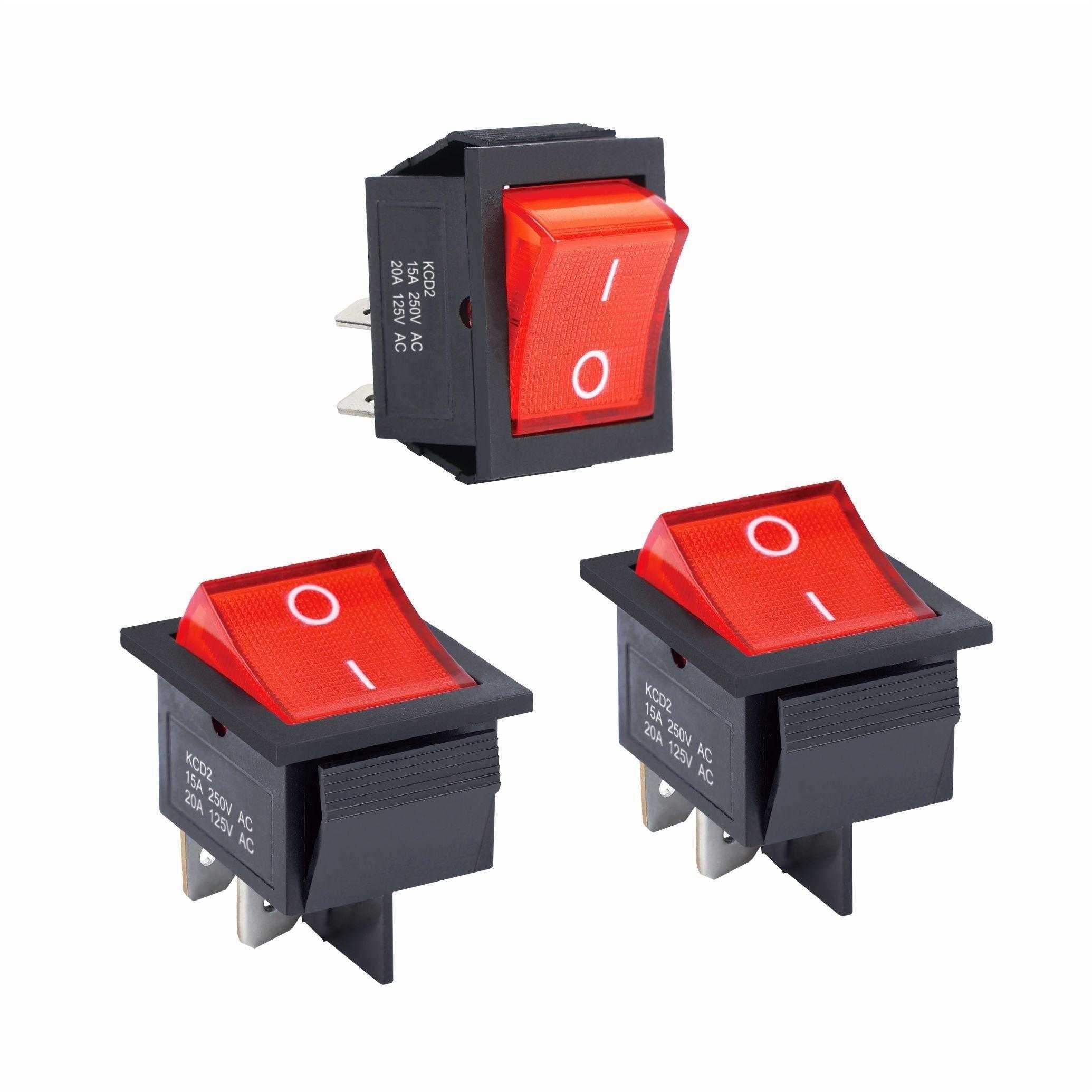 4 pins 2 position 3pcs rocker toggle switch in red color with three different angles