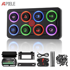 APIELE 8 Gang Multicolored Toggle Momentary Switch Panel, Electronic Relay System for Yachts Trucks Off-Road Vehicles RVs SUVs UTVs ATVs- IP68 Waterproof