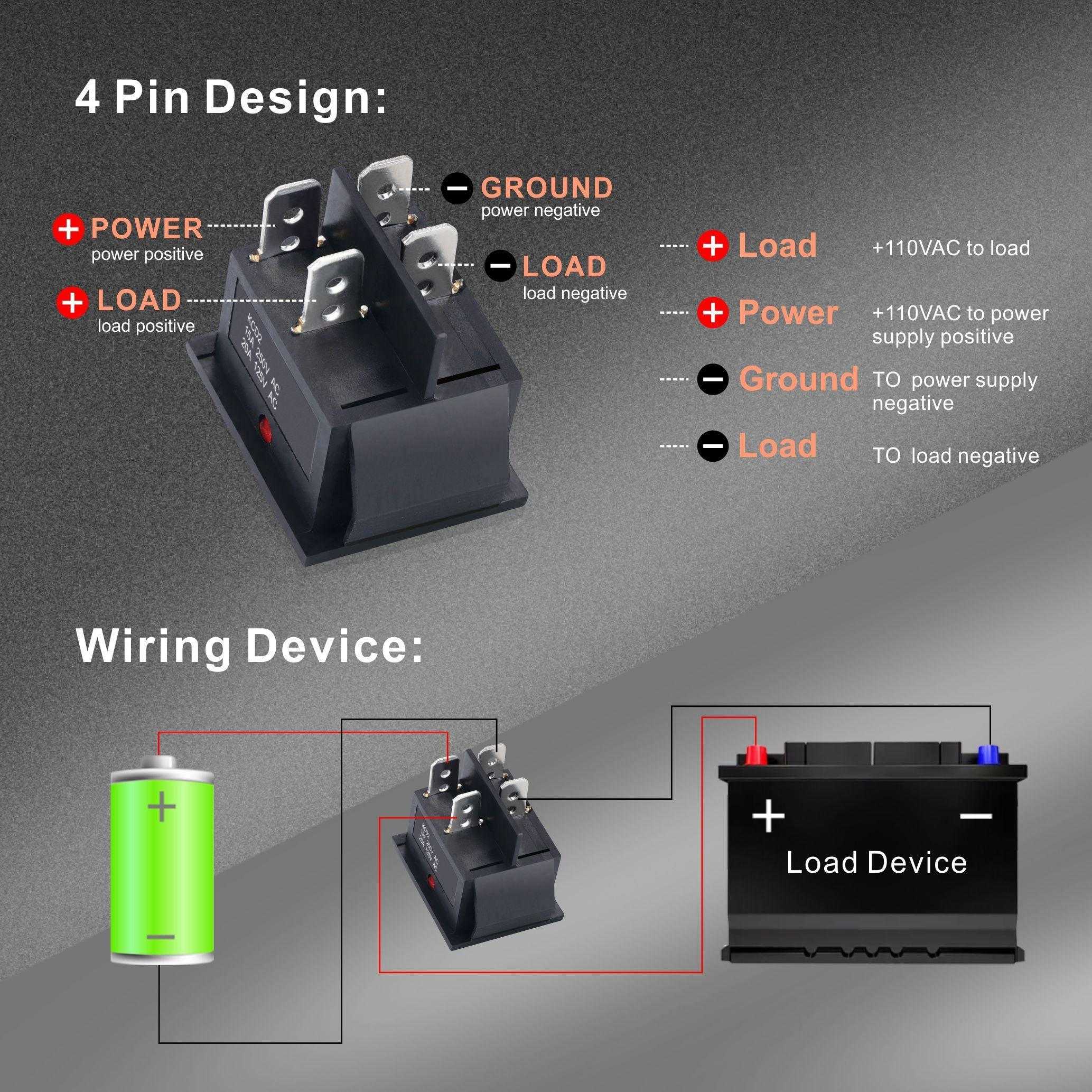 The 4 pins design and wiring device of 2 position 3pcs rocker toggle switch on off ac 125v 20a 250v 16a for boat